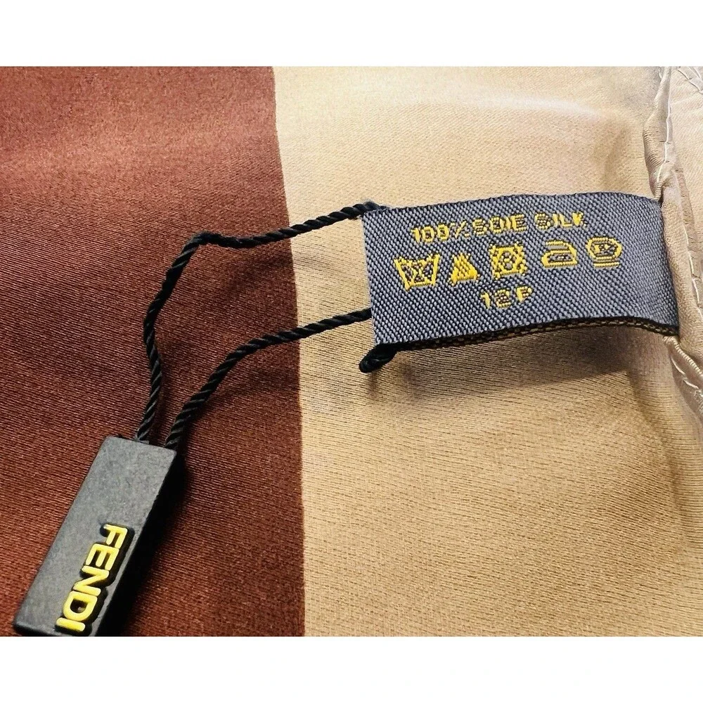 Fendi FF Logo Silk Scarf Brown & Orange 100% Silk 70” x 35”